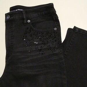New INC high rise black denim with small black stone details on the front